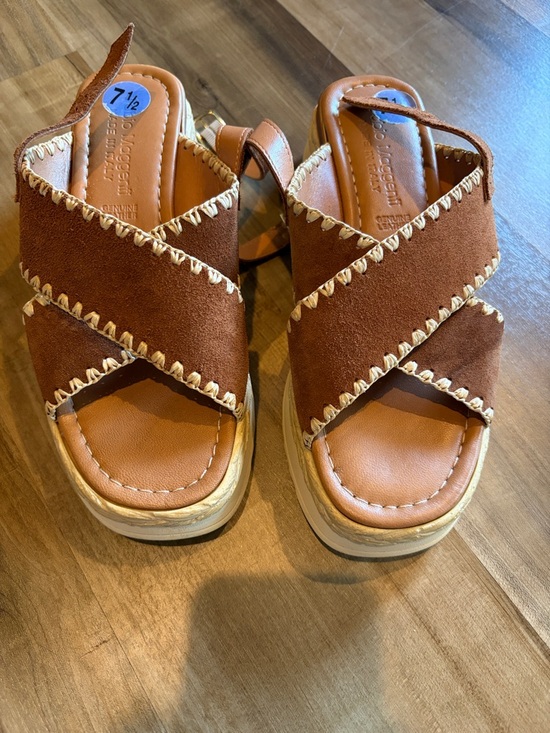 Fabio Magenfi Shoes - Women's Brown Suede Crisscross Platform Sandals with Whipstitch Detail
